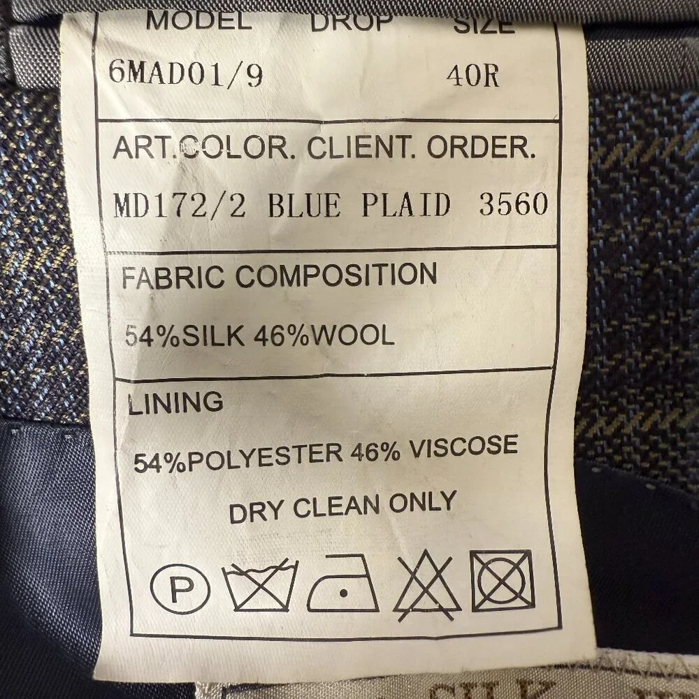 MaxDavoli Baroni Silk & Wool Tessilstona Blazer/Sports Jacket Blue Plaid Sz 40R